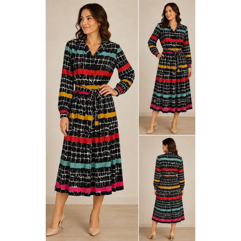 Vintage Handmade Wrap Dress Vogue Couturier Valentino Pattern‎ Colorblock Grid